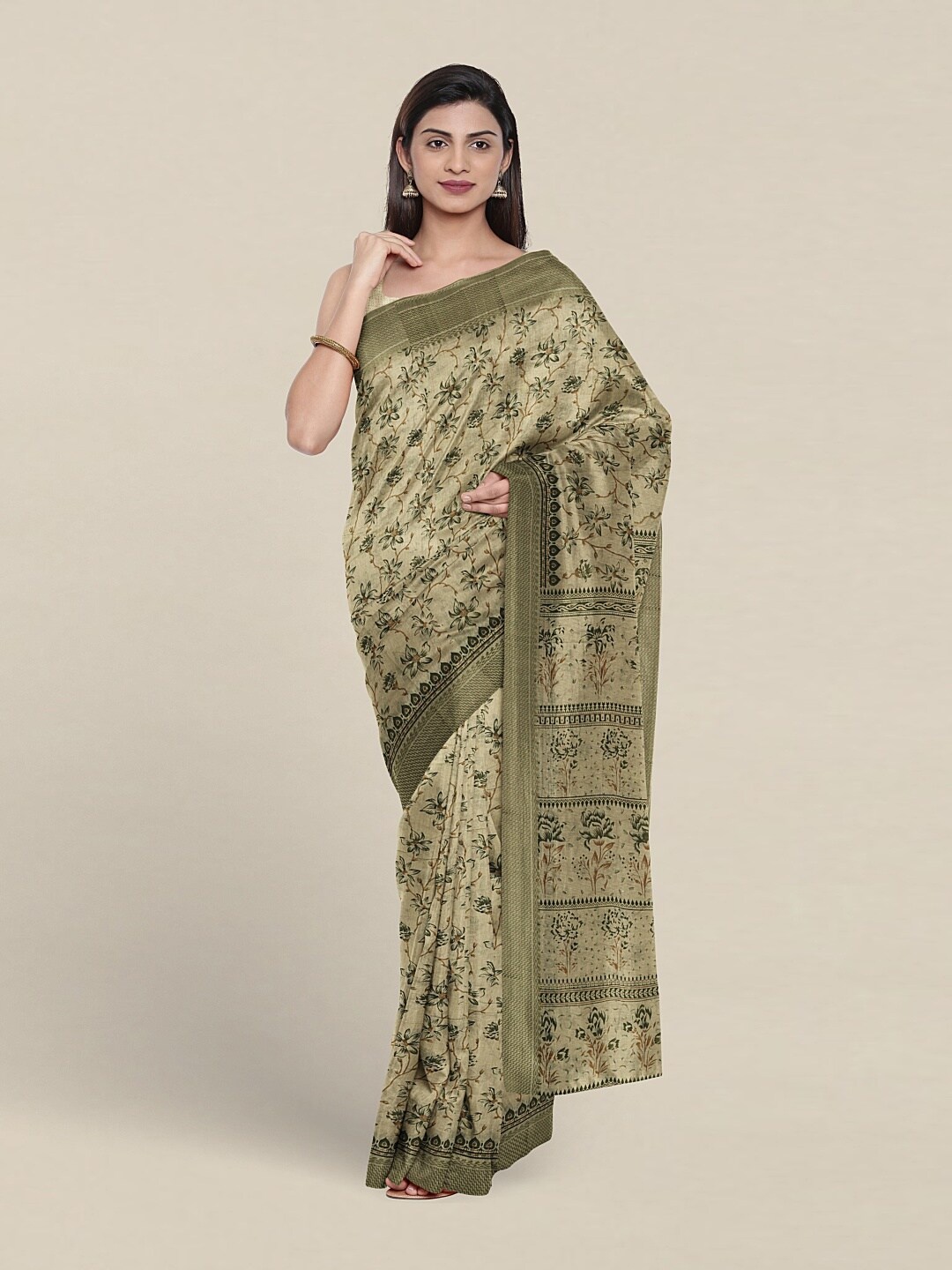 

Pothys Floral Printed Pure Cotton Saree, Green