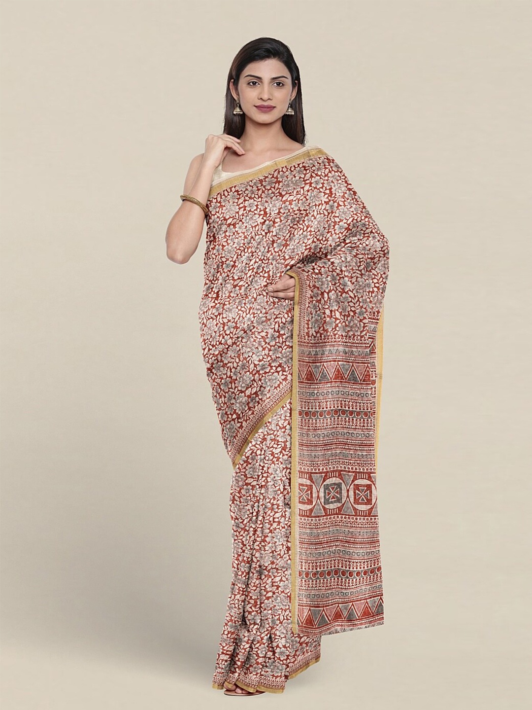 

Pothys Floral Printed Pure Cotton Saree, Rust