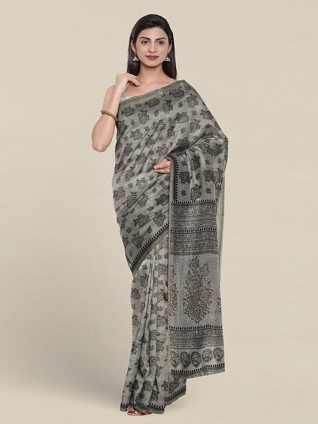 

Pothys Floral Printed Pure Cotton Saree, Grey