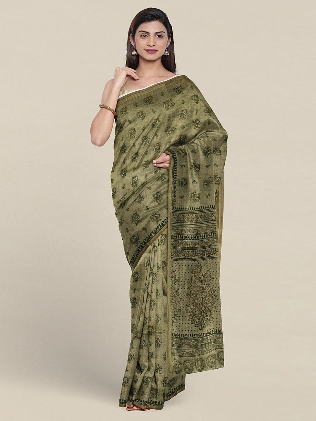 

Pothys Floral Printed Pure Cotton Saree, Green