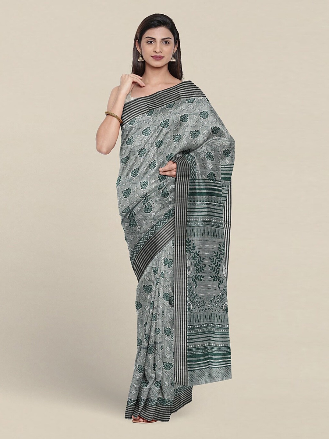 

Pothys Ethnic Motifs Printed Pure Cotton Saree, Grey