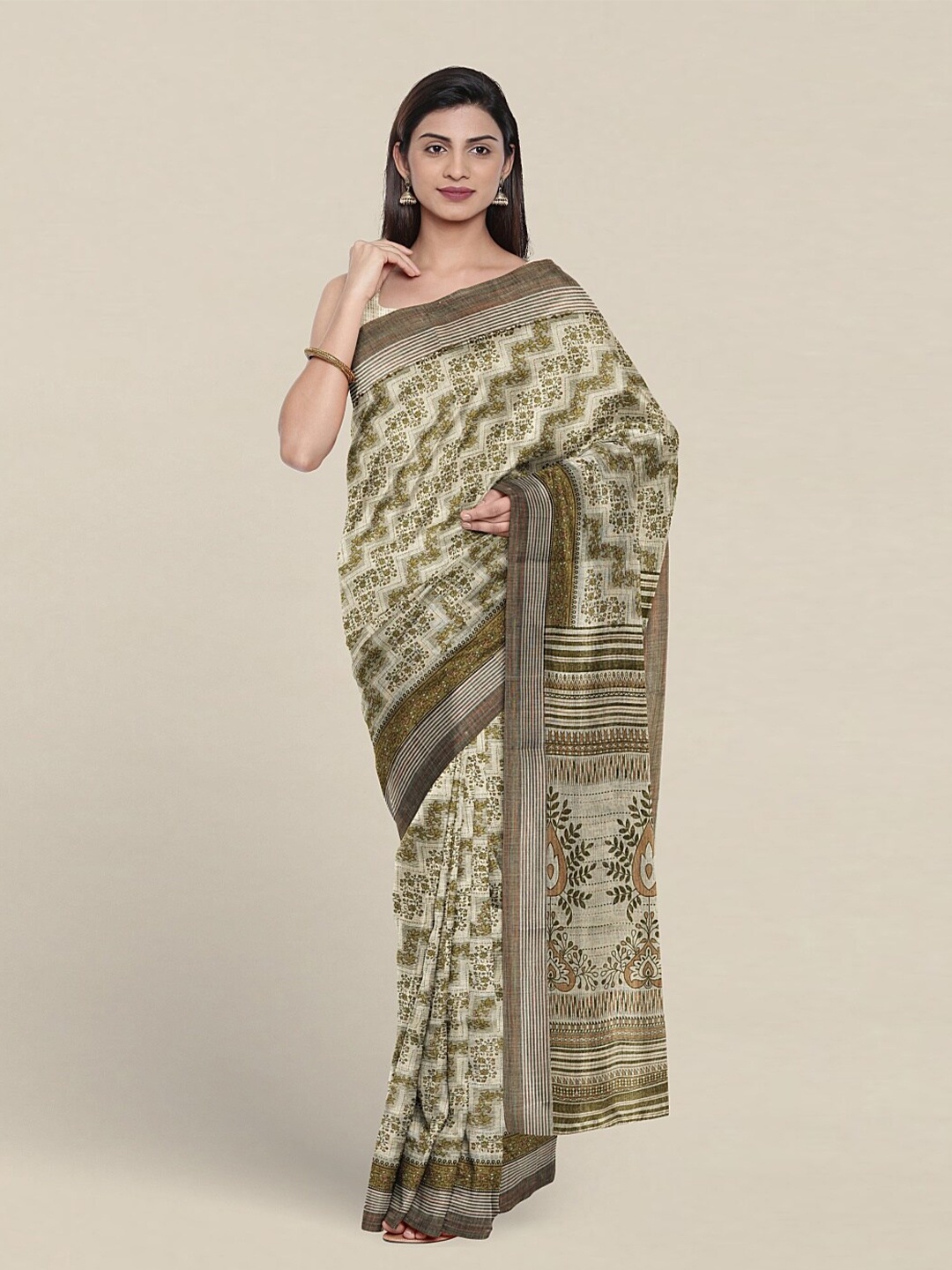 

Pothys Floral Printed Pure Cotton Saree, Green