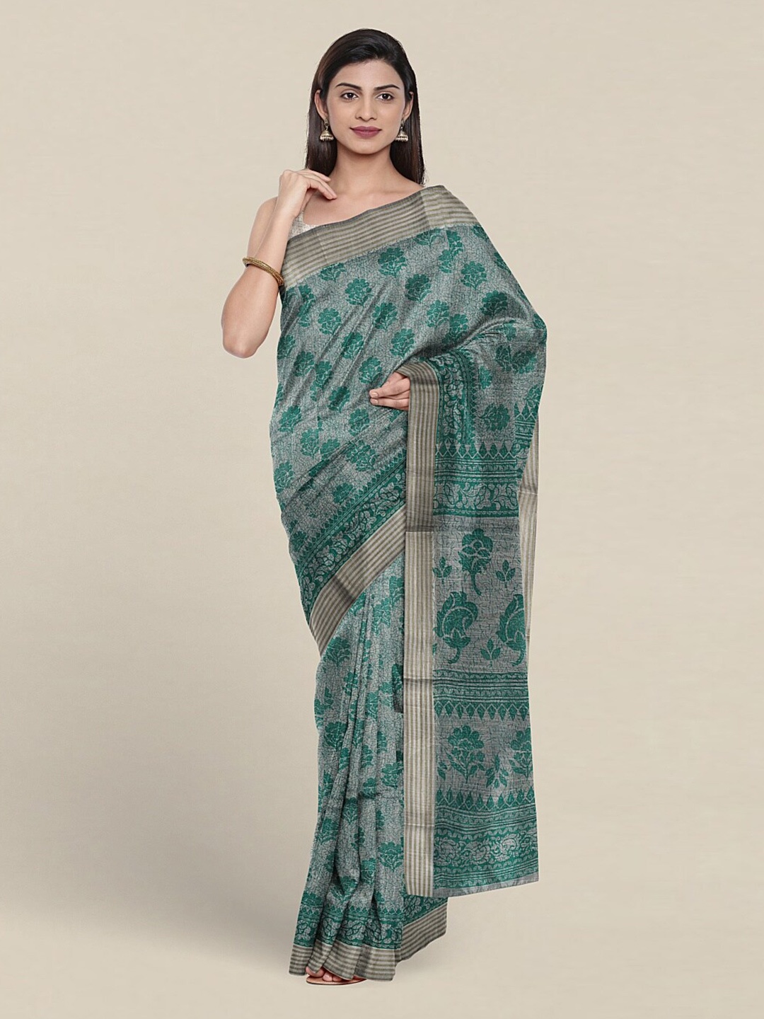 

Pothys Ethnic Motifs Printed Pure Cotton Saree, Grey
