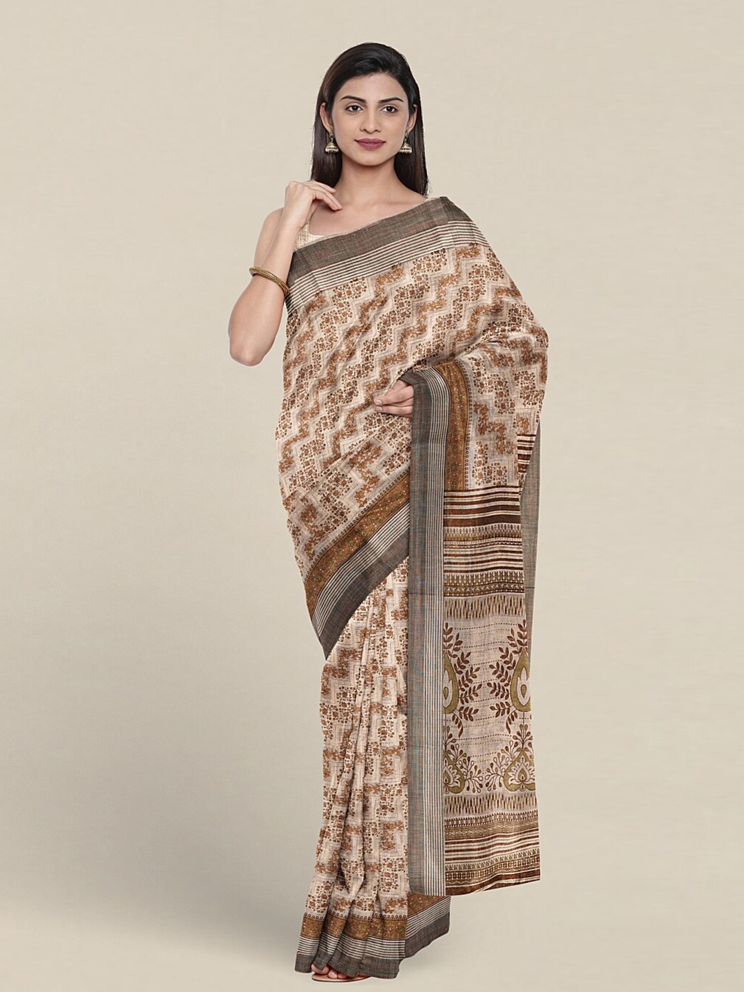 

Pothys Ethnic Motifs Printed Pure Cotton Saree, Cream