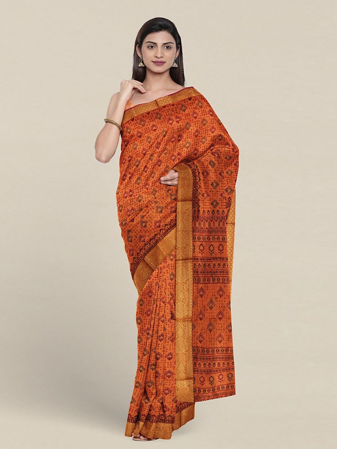 

Pothys Floral Printed Zari Pure Cotton Saree, Orange