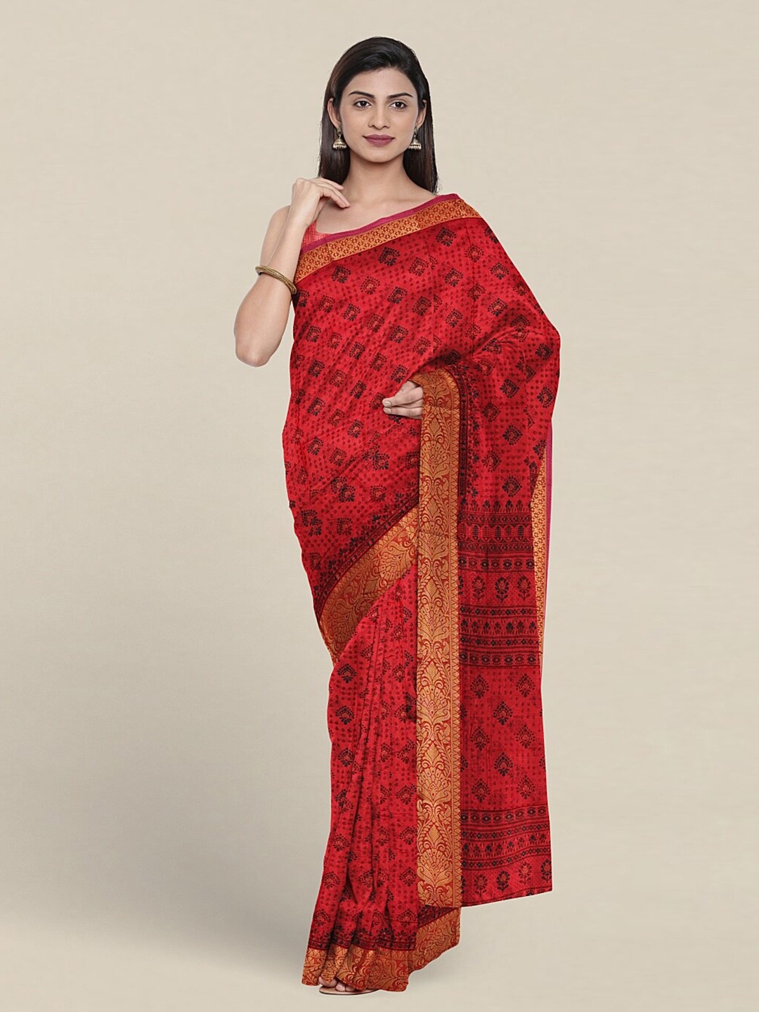 

Pothys Ethnic Motifs Printed Zari Pure Cotton Saree, Pink