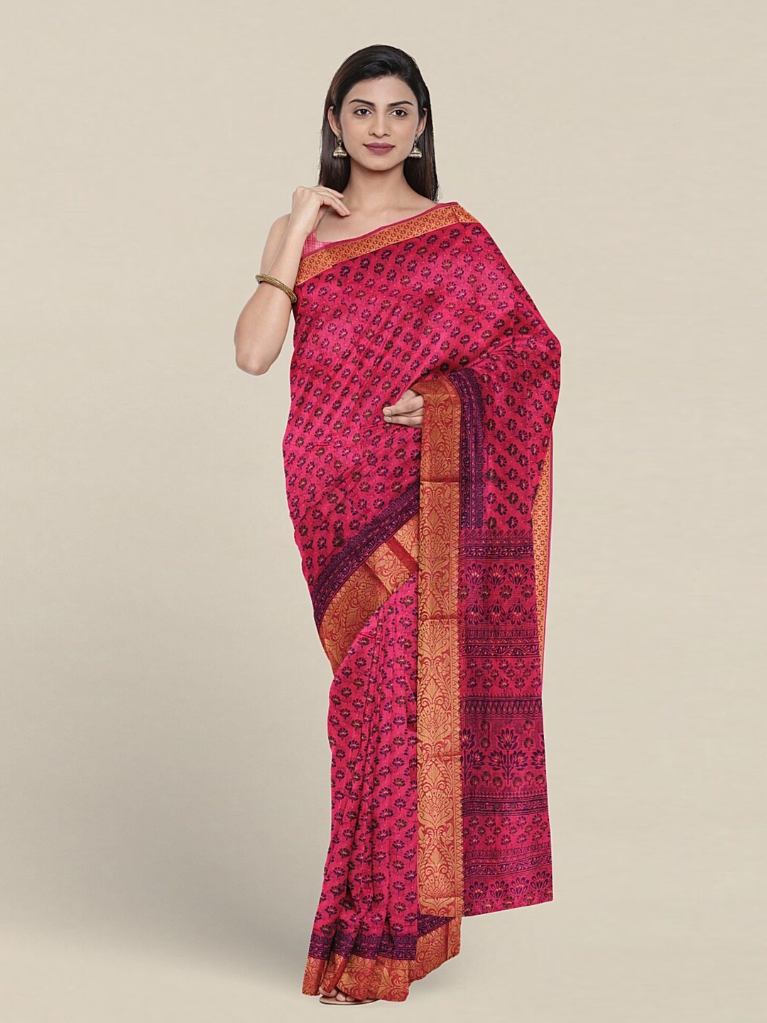 

Pothys Ethnic Motifs Printed Pure Cotton Saree, Pink