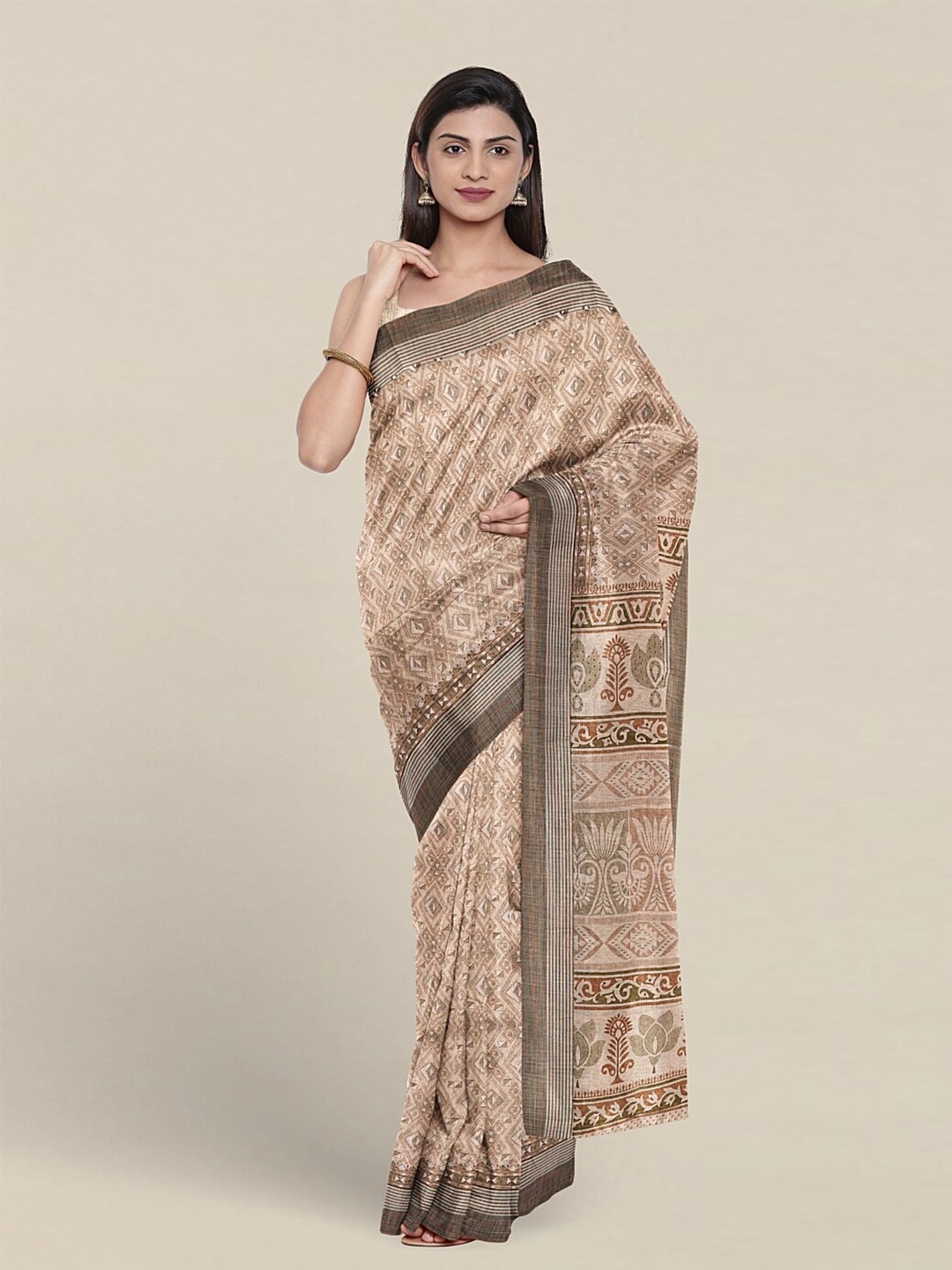 

Pothys Geometric Printed Pure Cotton Saree, Peach