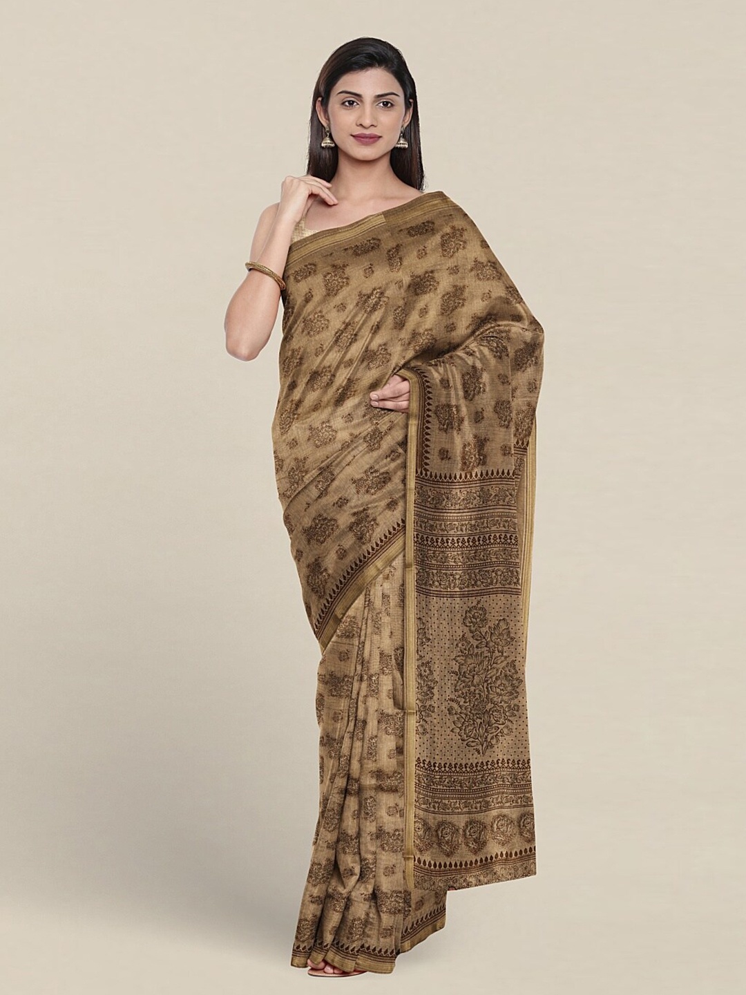 

Pothys Floral Printed Pure Cotton Saree, Brown