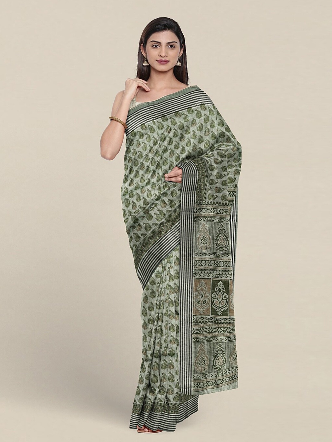 

Pothys Ethnic Motifs Printed Pure Cotton Saree, Green