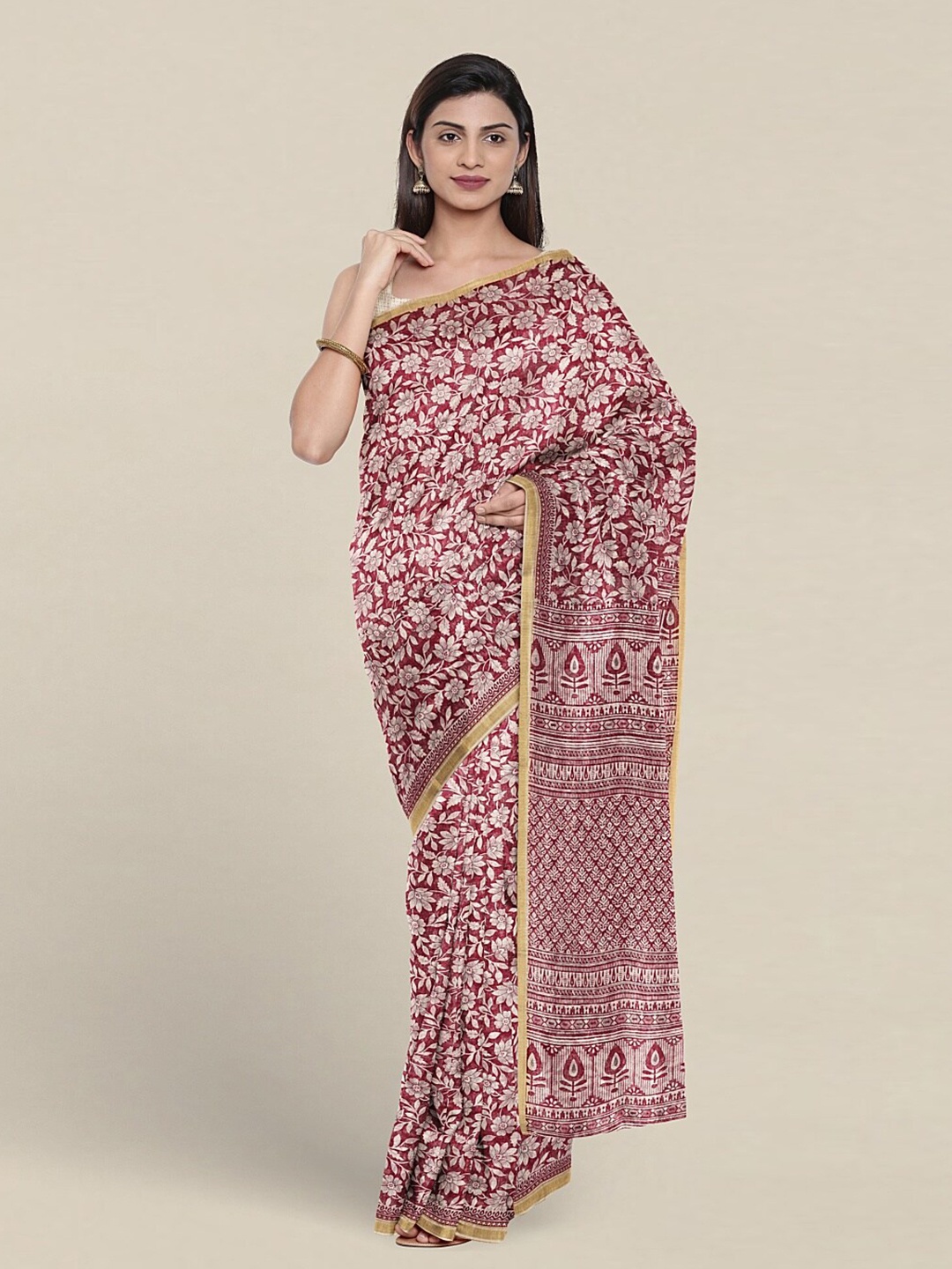 

Pothys Floral Printed Pure Cotton Saree, Purple