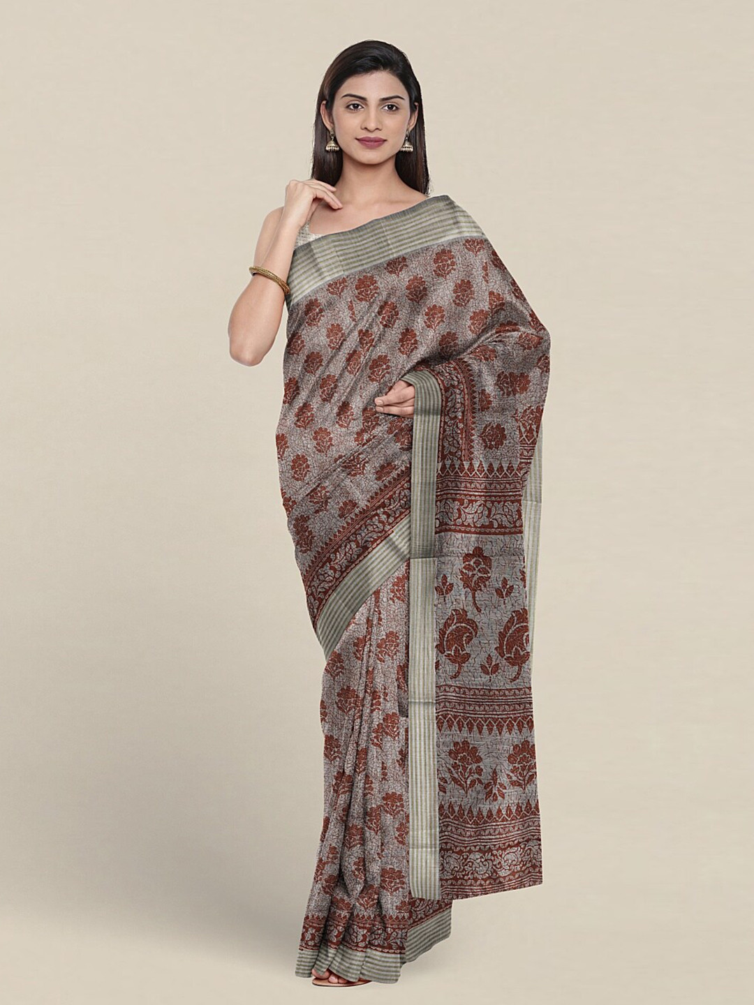 

Pothys Ethnic Motifs Printed Pure Cotton Saree, Grey