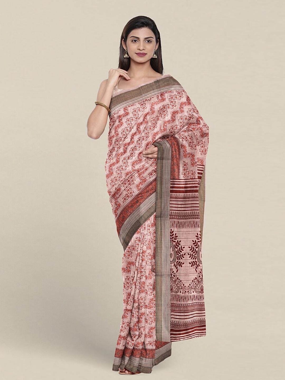 

Pothys Floral Printed Pure Cotton Saree, Pink