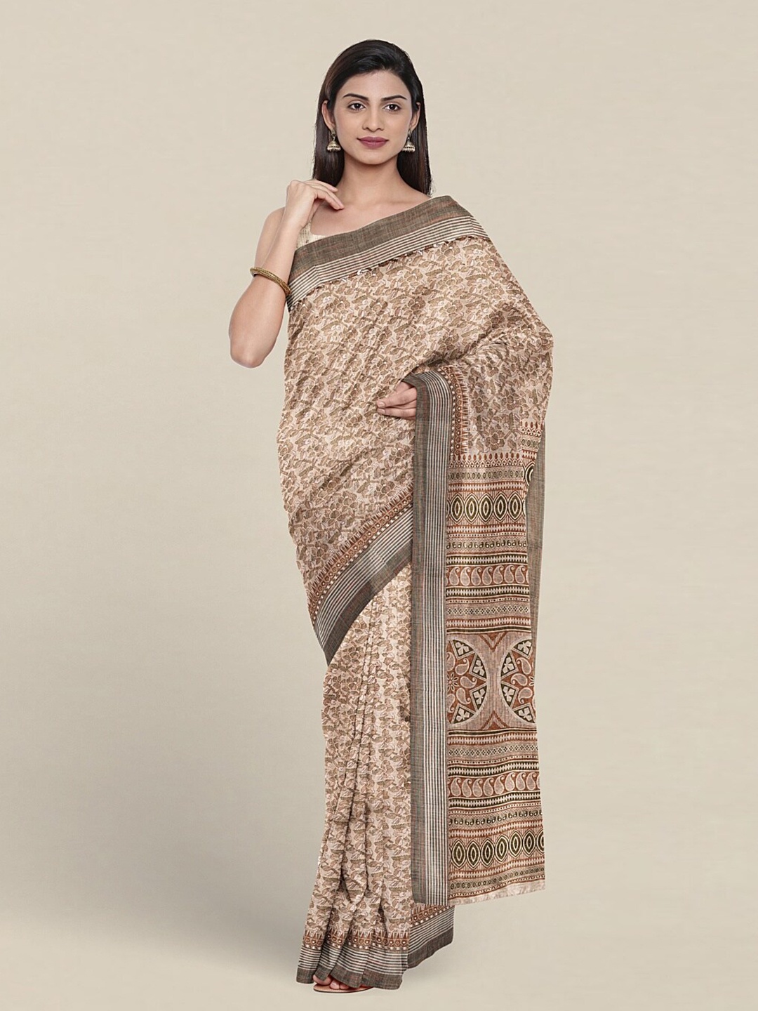 

Pothys Geometric Printed Pure Cotton Saree, Brown