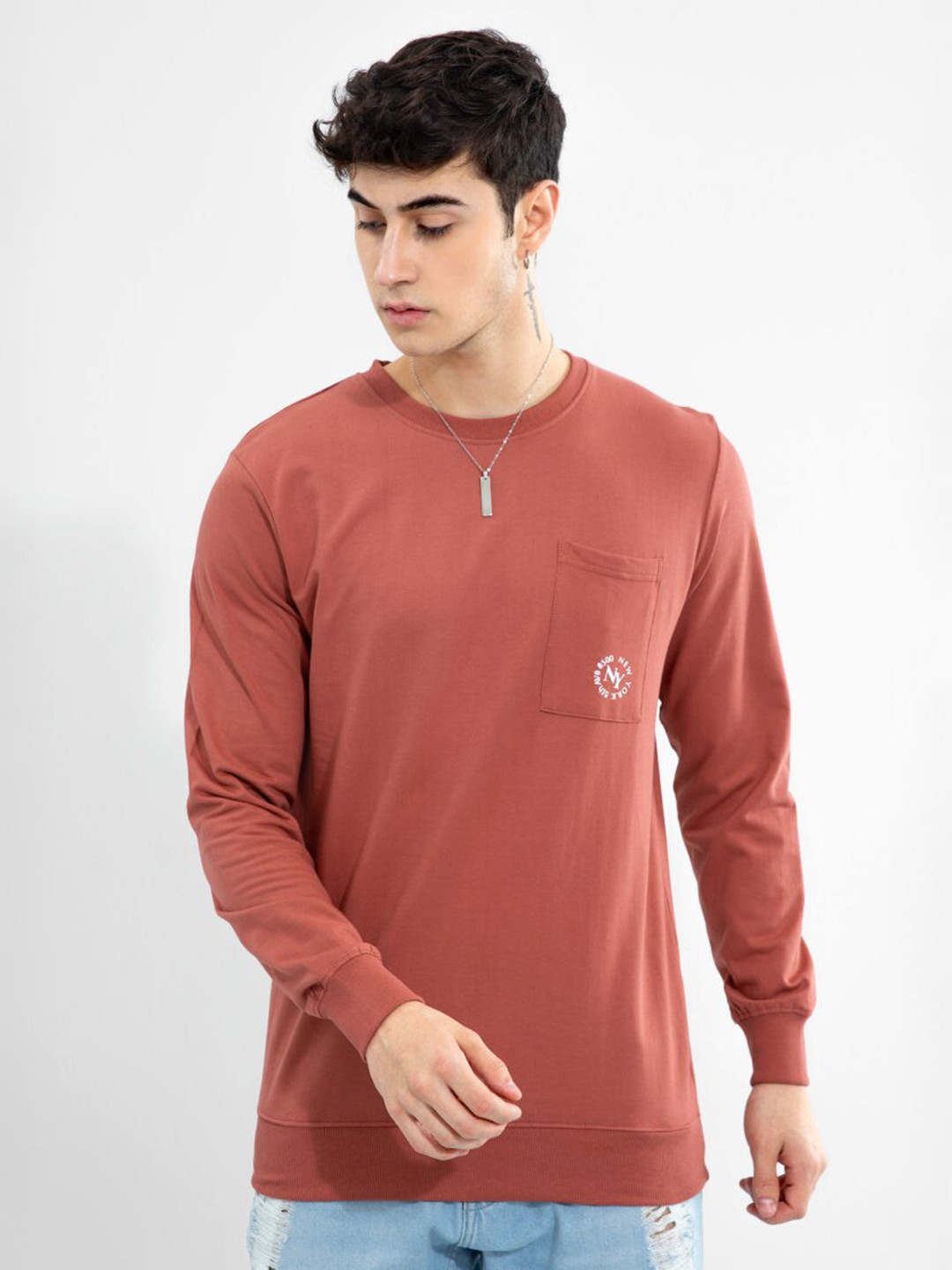 

Snitch Red Round Neck Cotton Pullover