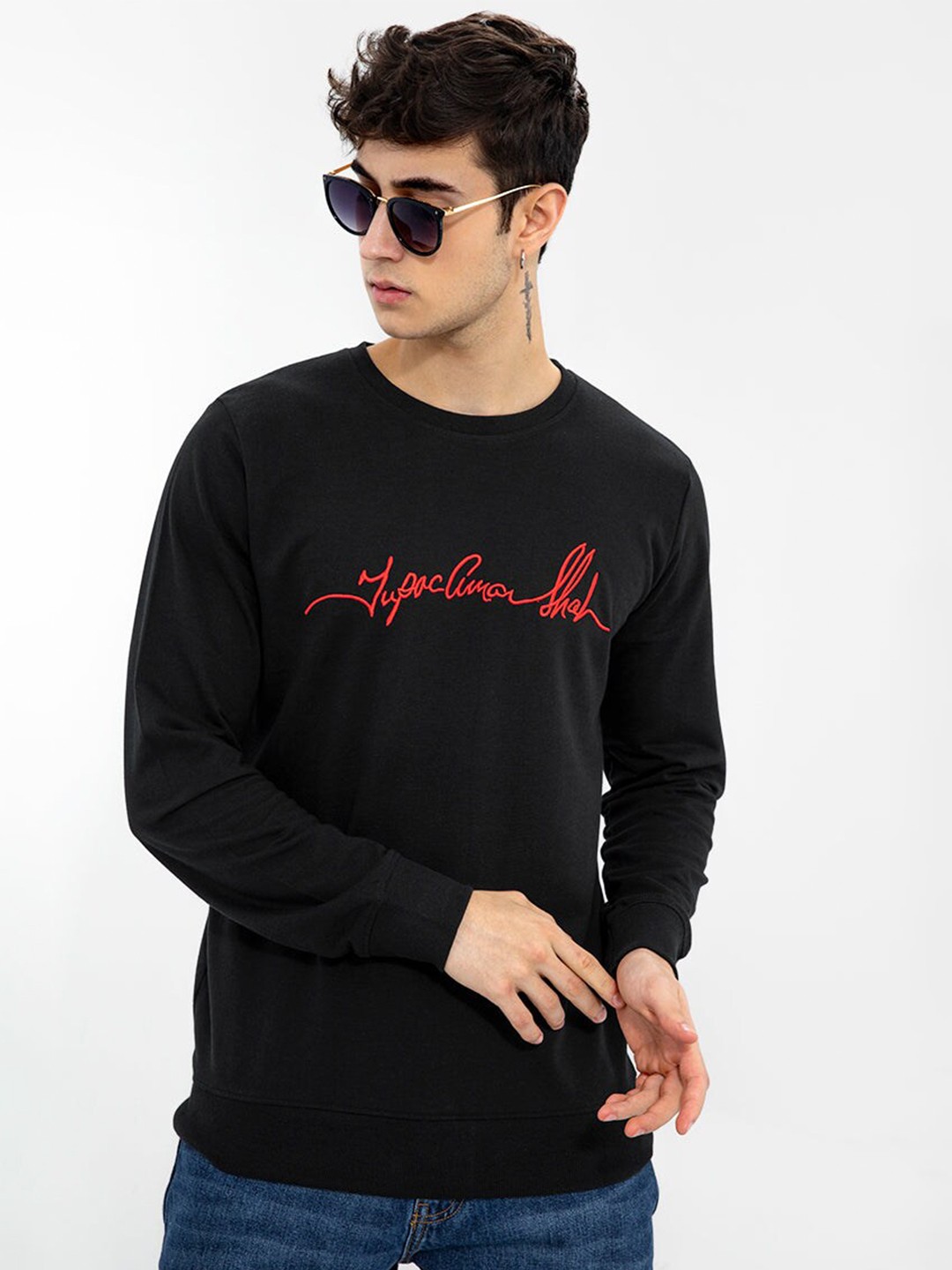

Snitch Black & Red Typography Embroidered Cotton Pullover
