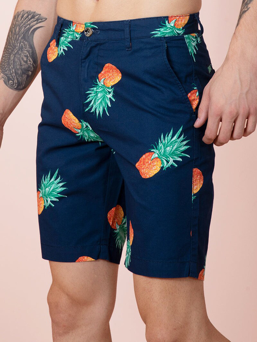 

Snitch Men Navy Blue Conversational Printed Cotton Shorts