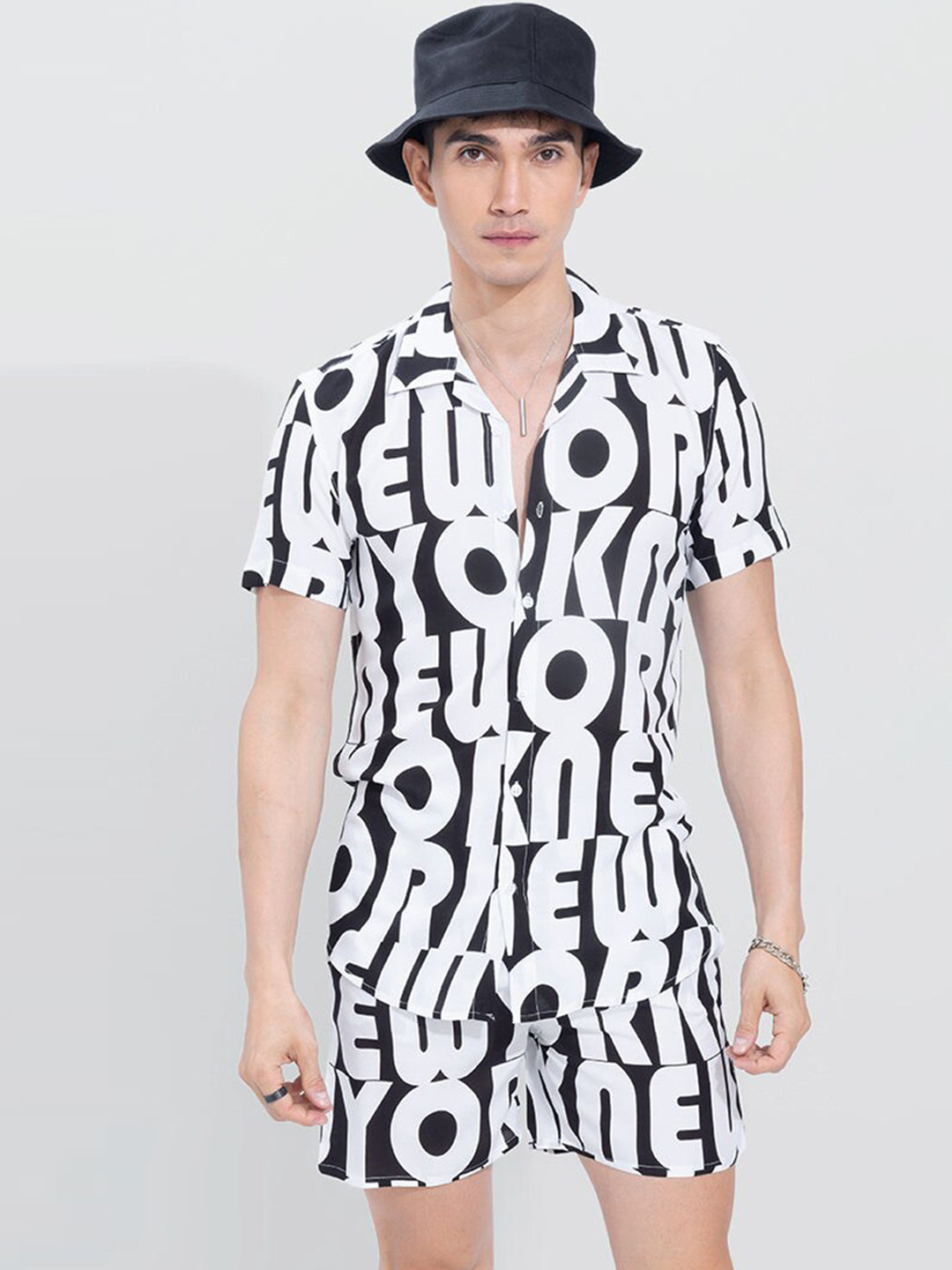 

Snitch Black & White Typography Printed Shirt & Shorts Co-Ord Set
