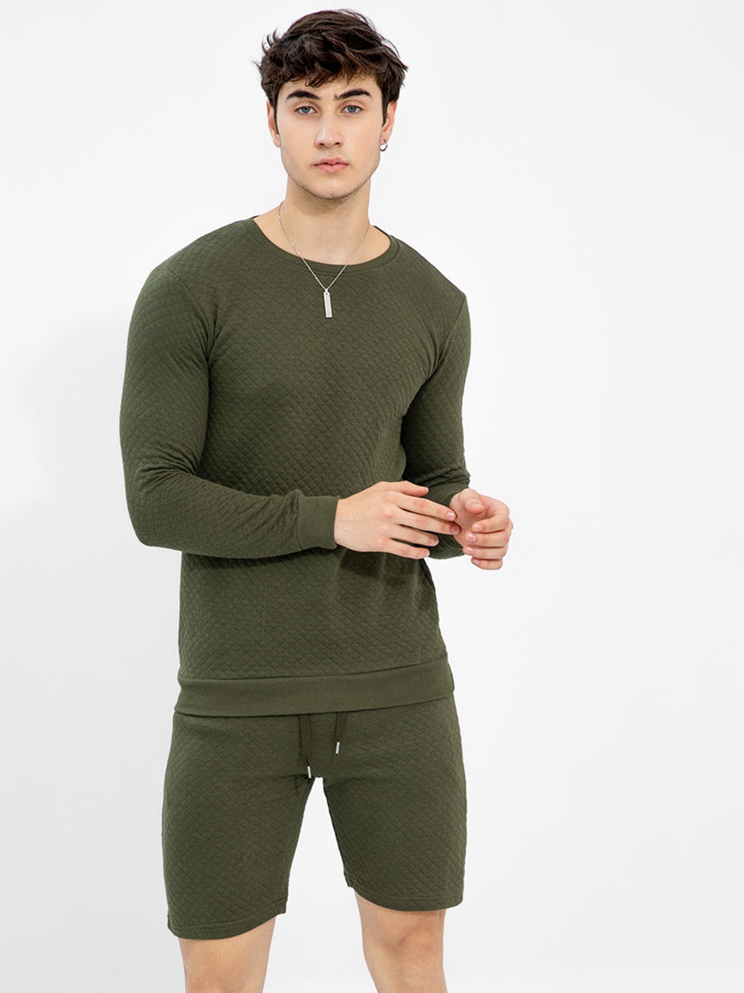 

SnitchOlive Self Designed Pure Cotton Sweatshirt With Shorts, Olive