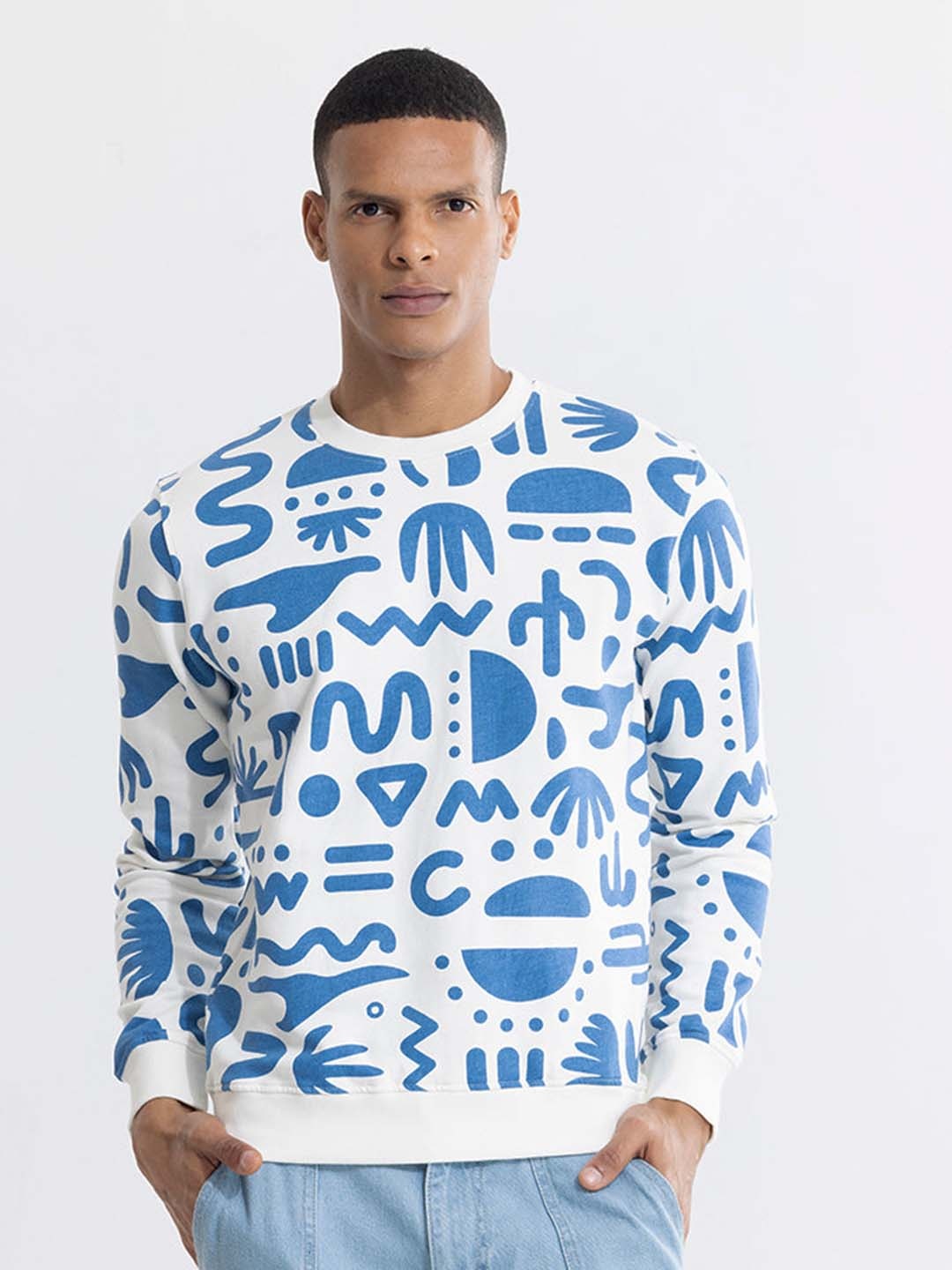 

Snitch White & Blue Graphic Printed Cotton Pullover