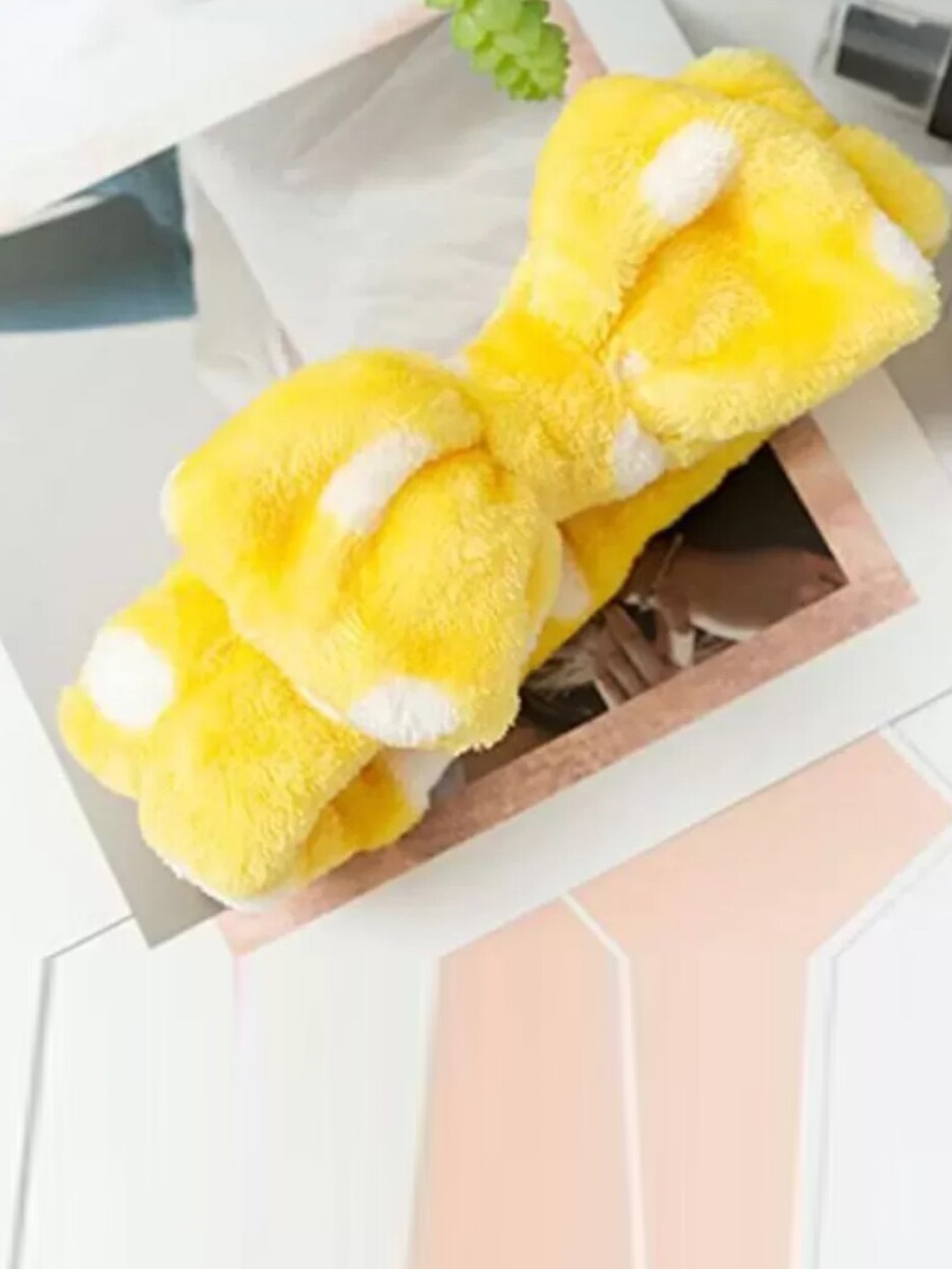 

FEELHIGH Bow Detail Velvet Elasticated Makeup Cleansing Hair Band, Yellow