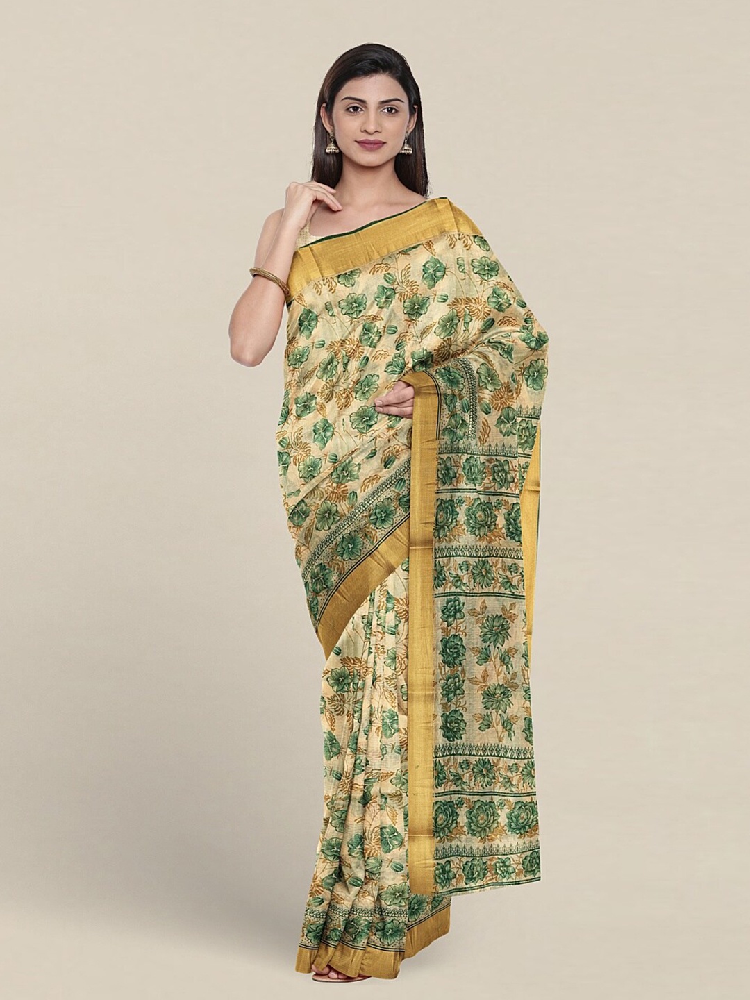 

Pothys Floral Printed Pure Cotton Saree, Cream