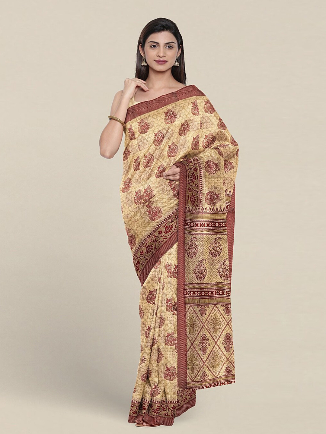 

Pothys Floral Printed Pure Cotton Saree, Cream