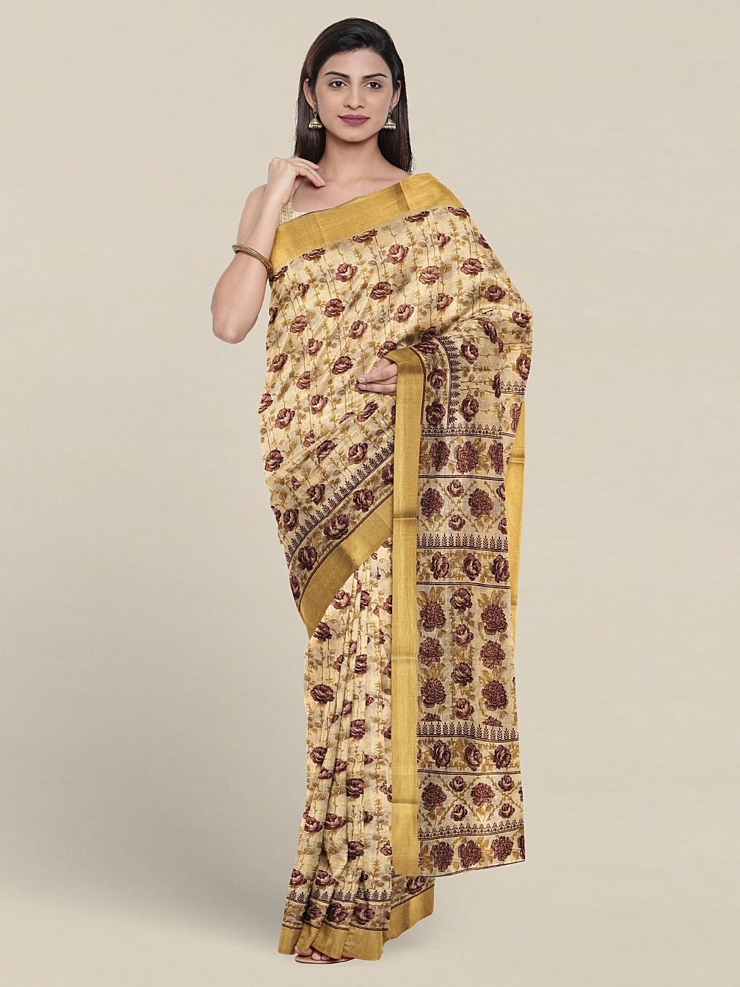 

Pothys Floral Printed Pure Cotton Saree, Cream