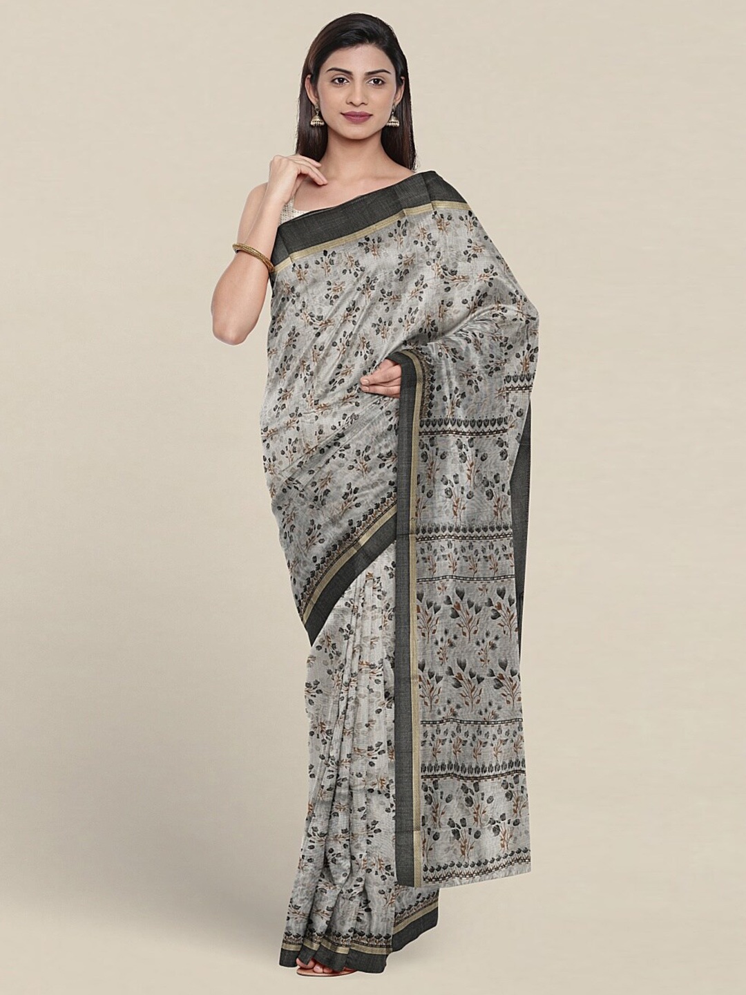 

Pothys Floral Printed Pure Cotton Saree, Grey