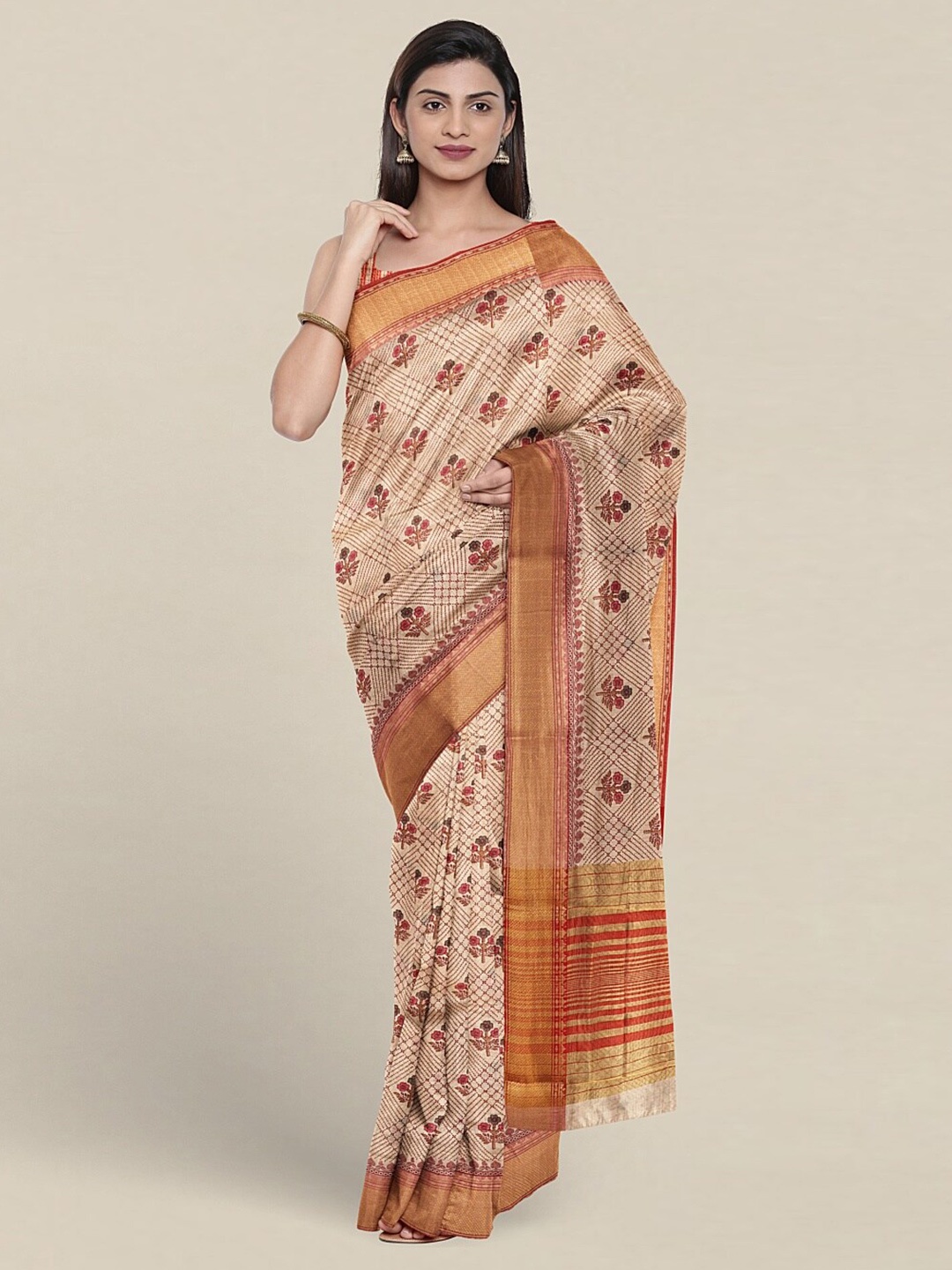 

Pothys Floral Printed Pure Cotton Saree, Cream