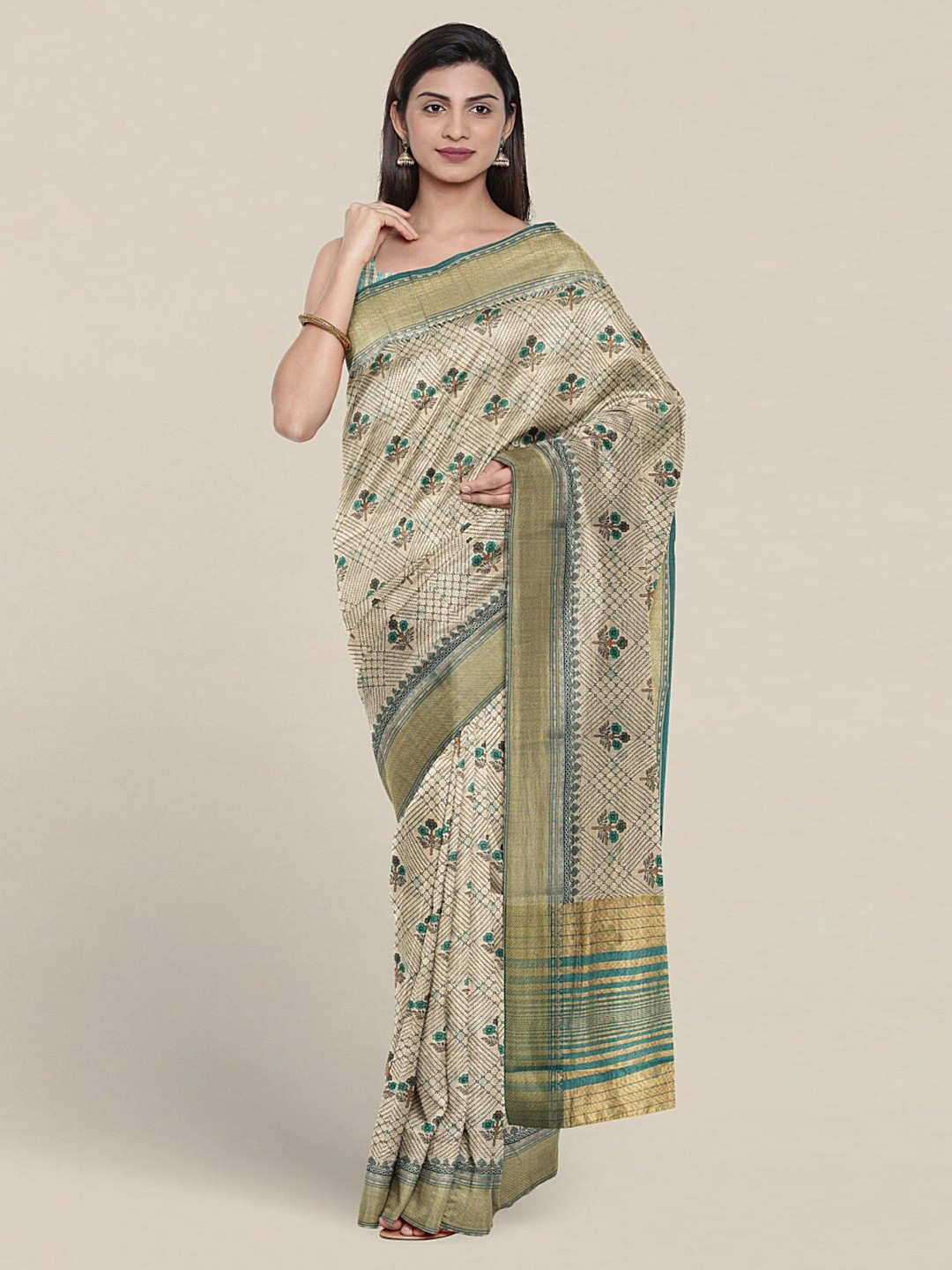 

Pothys Floral Printed Pure Cotton Saree, Cream