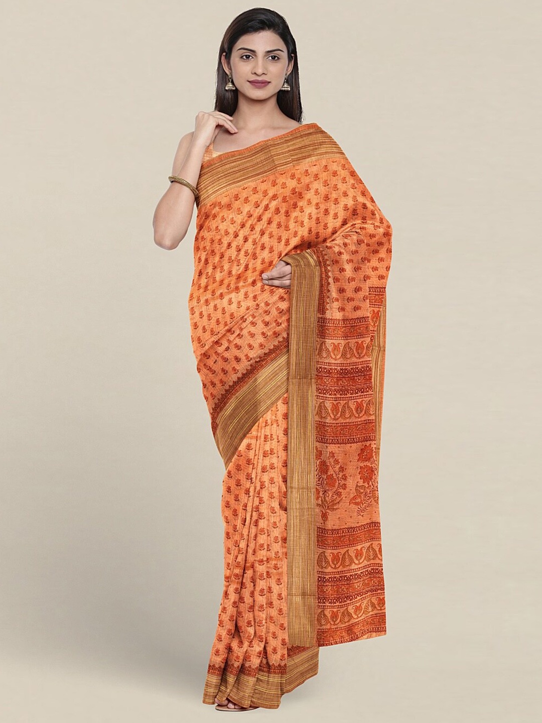 

Pothys Ethnic Motifs Printed Pure Cotton Saree, Orange