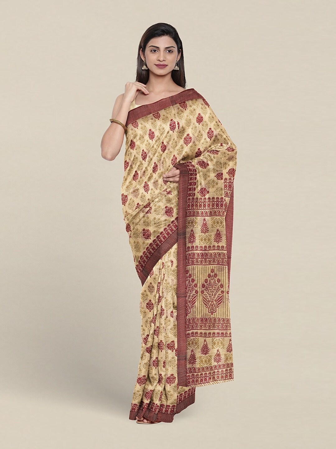 

Pothys Floral Printed Pure Cotton Saree, Cream