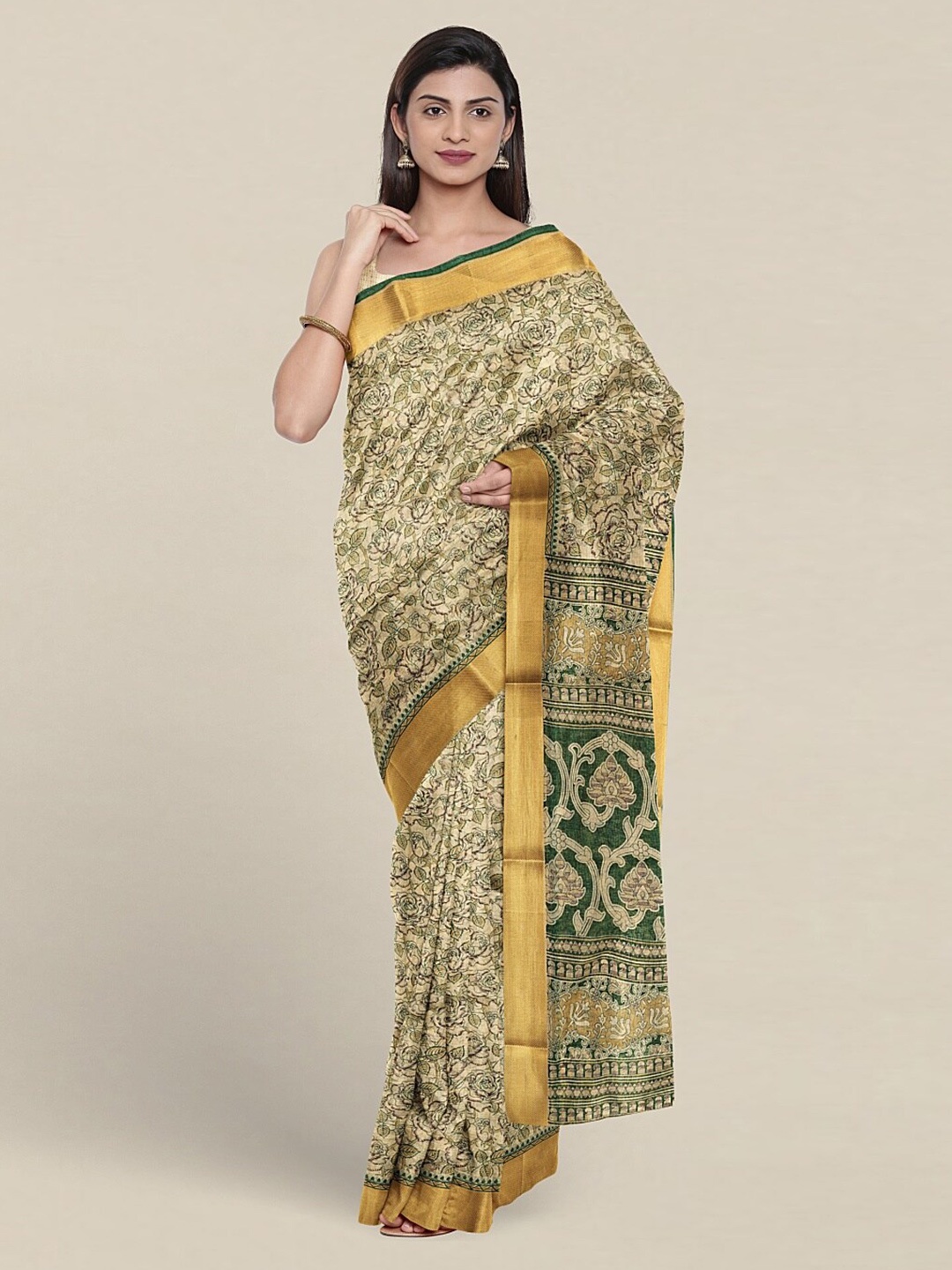 

Pothys Floral Printed Pure Cotton Saree, Cream