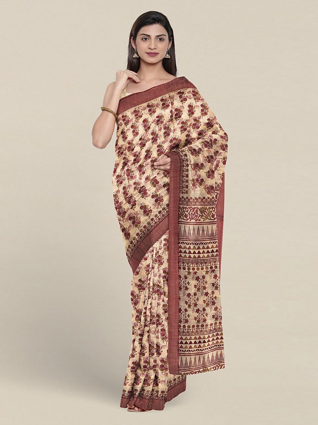 

Pothys Floral Printed Pure Cotton Saree, Cream