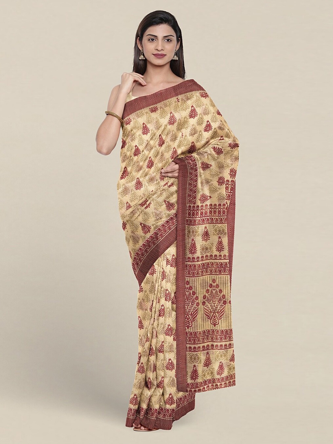 

Pothys Ethnic Motifs Printed Pure Cotton Saree, Cream