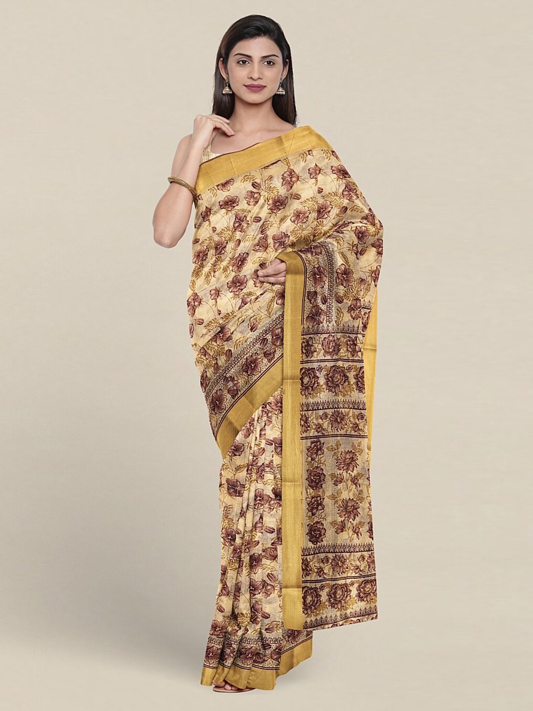

Pothys Floral Printed Pure Cotton Saree, Cream