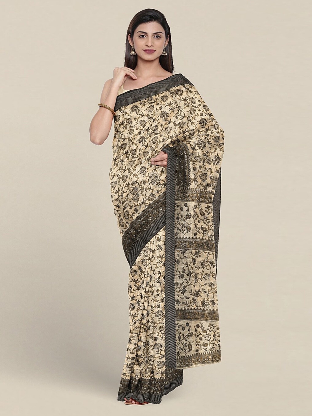 

Pothys Floral Printed Pure Cotton Saree, Cream