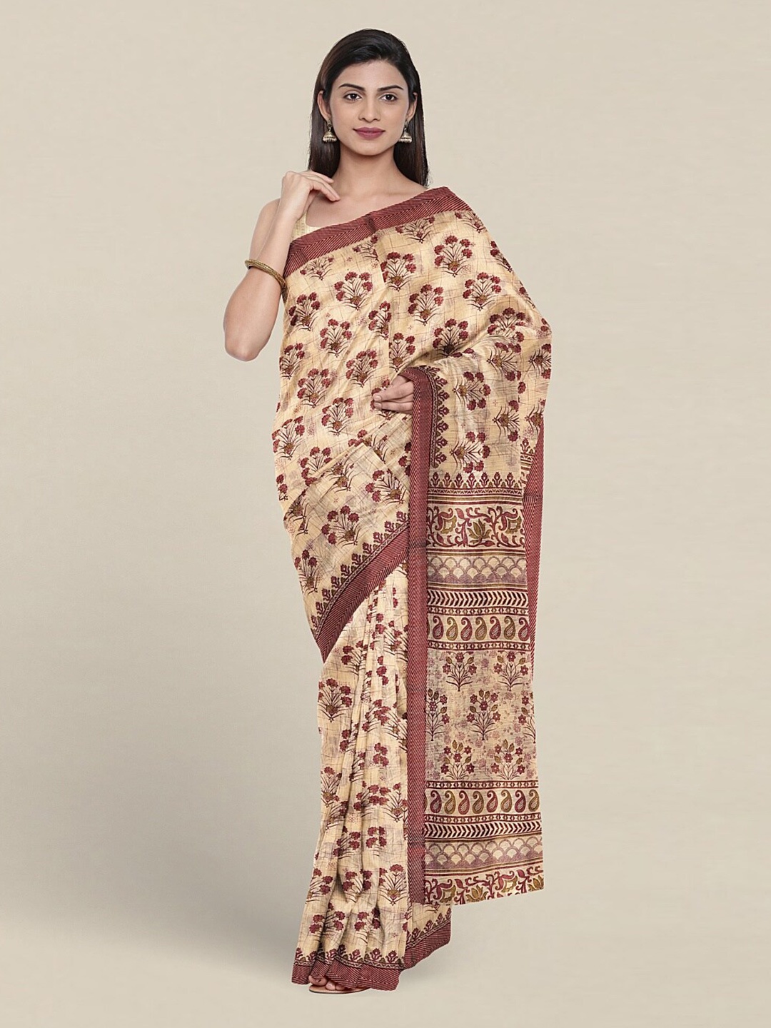 

Pothys Floral Printed Pure Cotton Saree With Blouse Piece, Cream