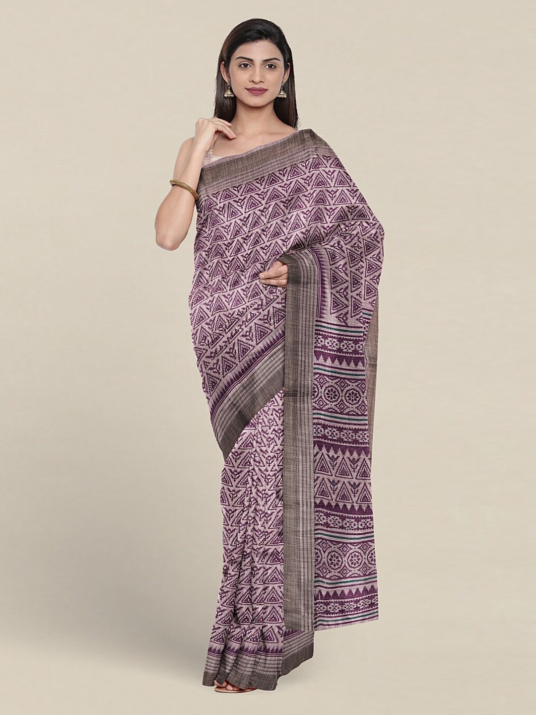 

Pothys Geometric Printed Pure Cotton Saree With Blouse Piece, Violet