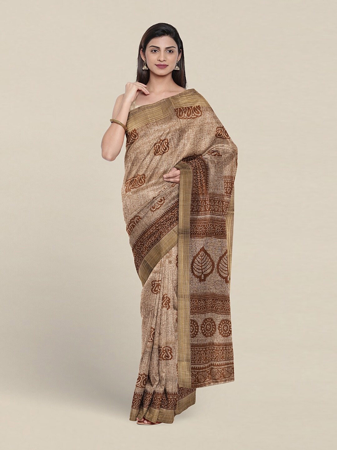 

Pothys Paisley Printed Pure Cotton Saree, Brown