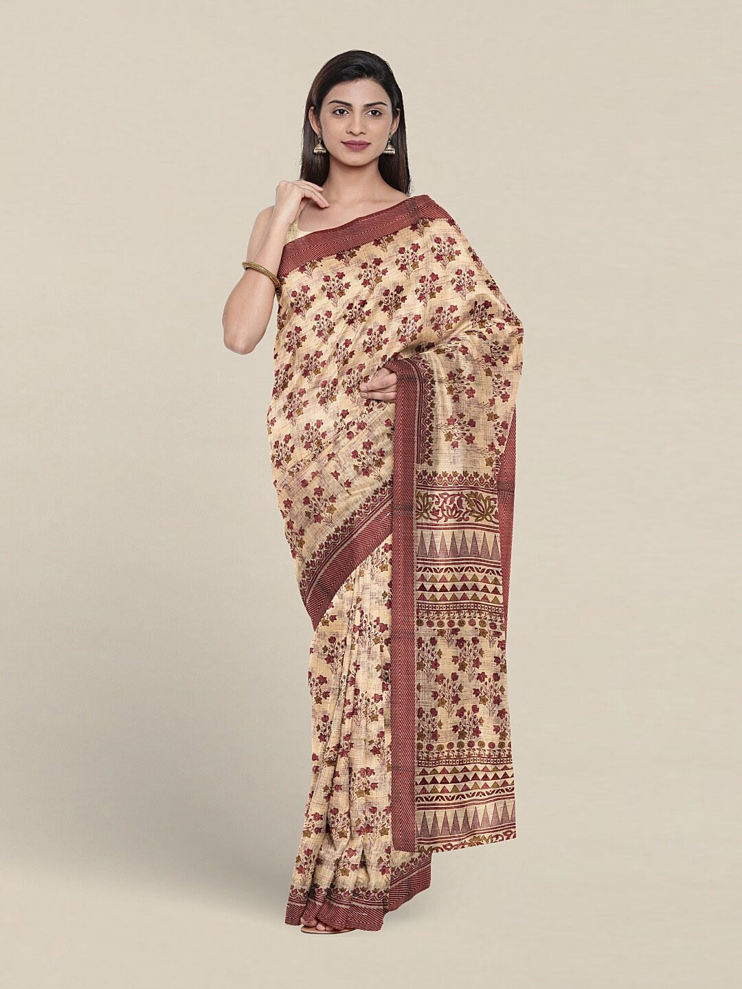 

Pothys Floral Printed Pure Cotton Saree, Cream