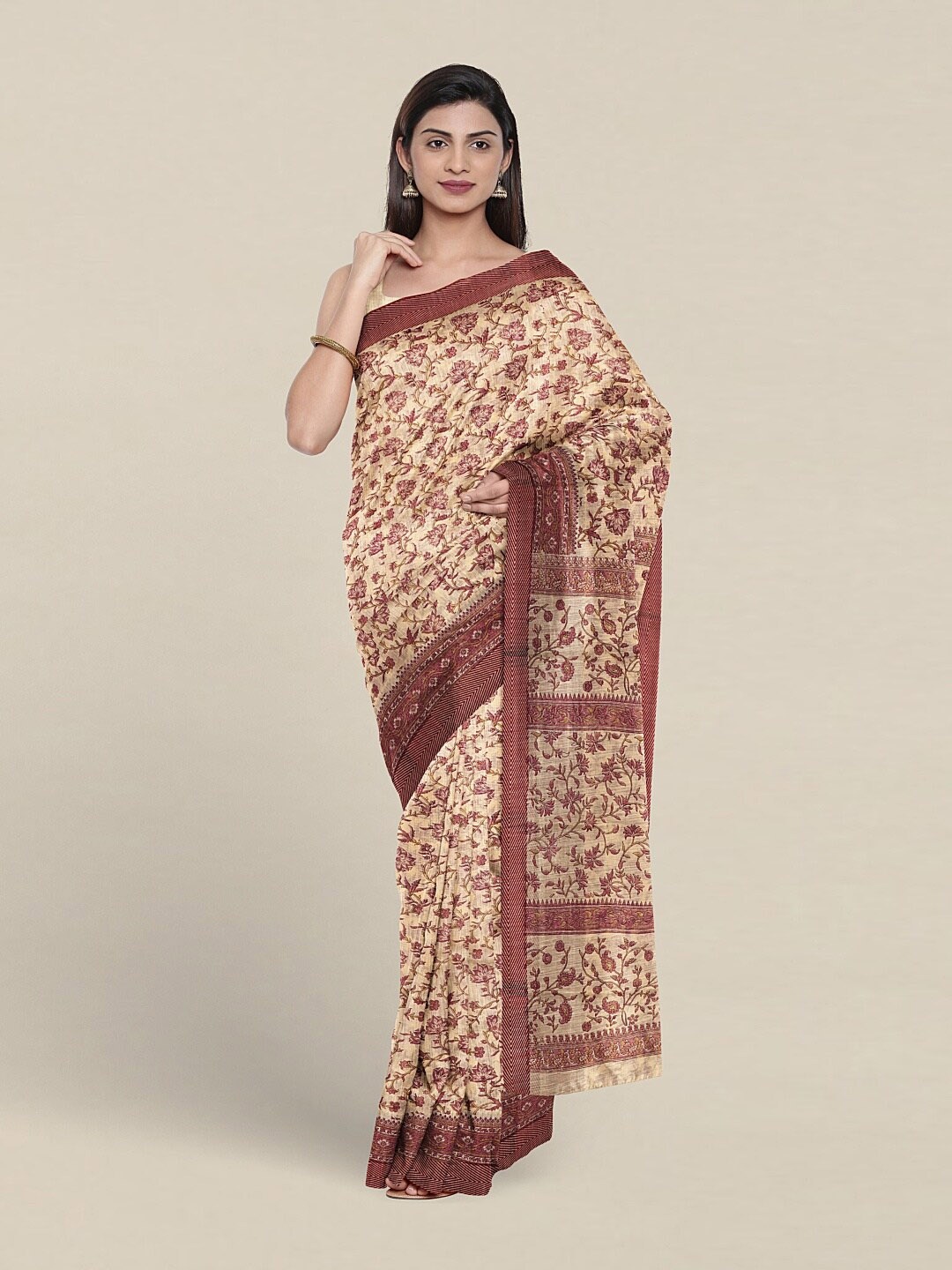 

Pothys Floral Printed Pure Cotton Saree, Cream