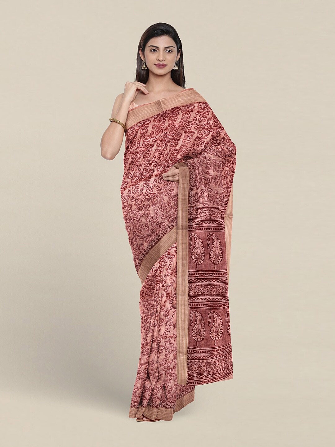 

Pothys Floral Printed Zari Pure Cotton Saree, Pink
