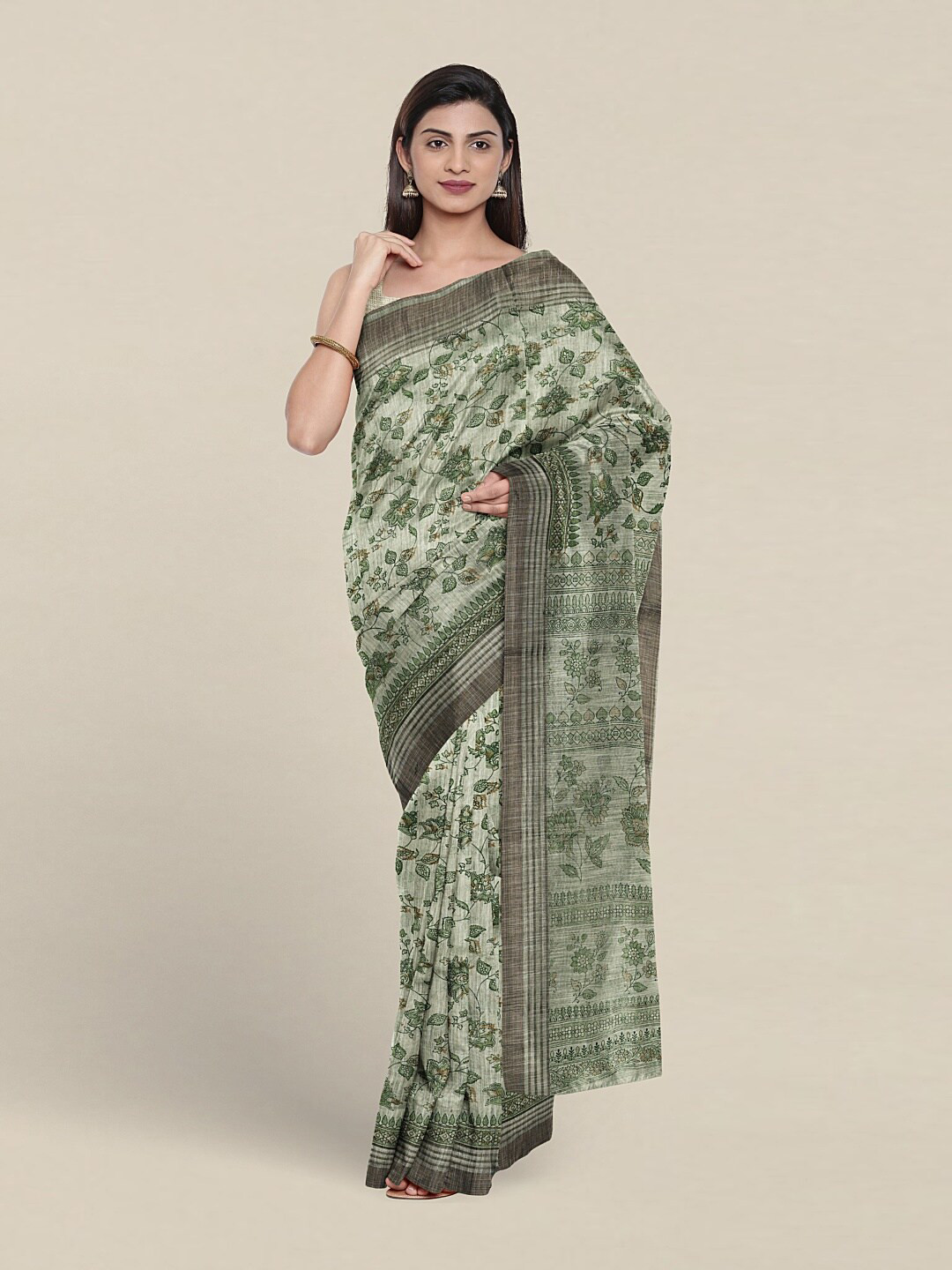 

Pothys Floral Printed Pure Cotton Saree, Green