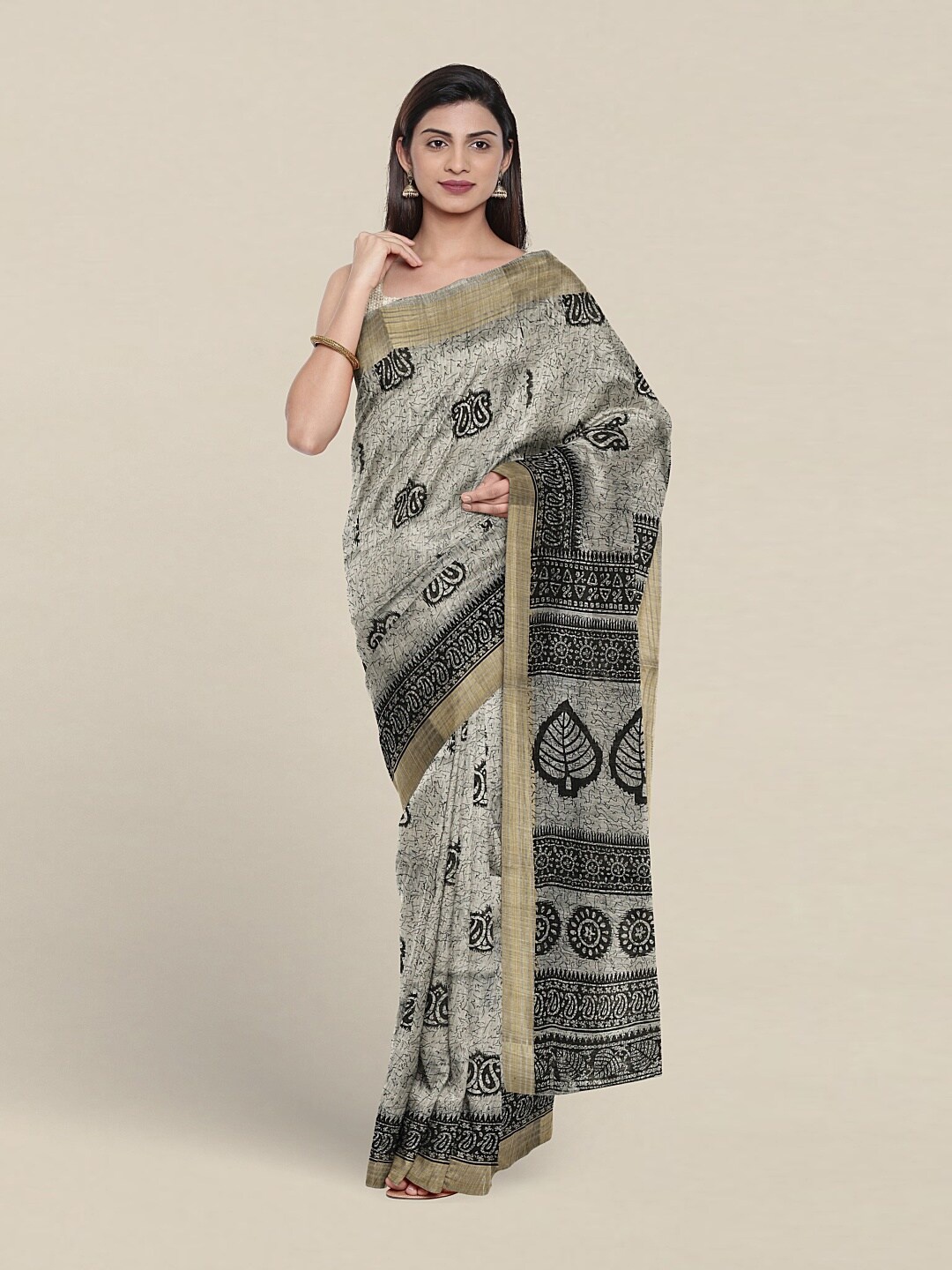 

Pothys Paisley Printed Pure Cotton Saree, Grey