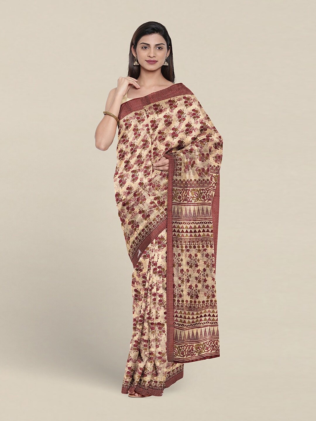 

Pothys Floral Printed Pure Cotton Saree, Cream