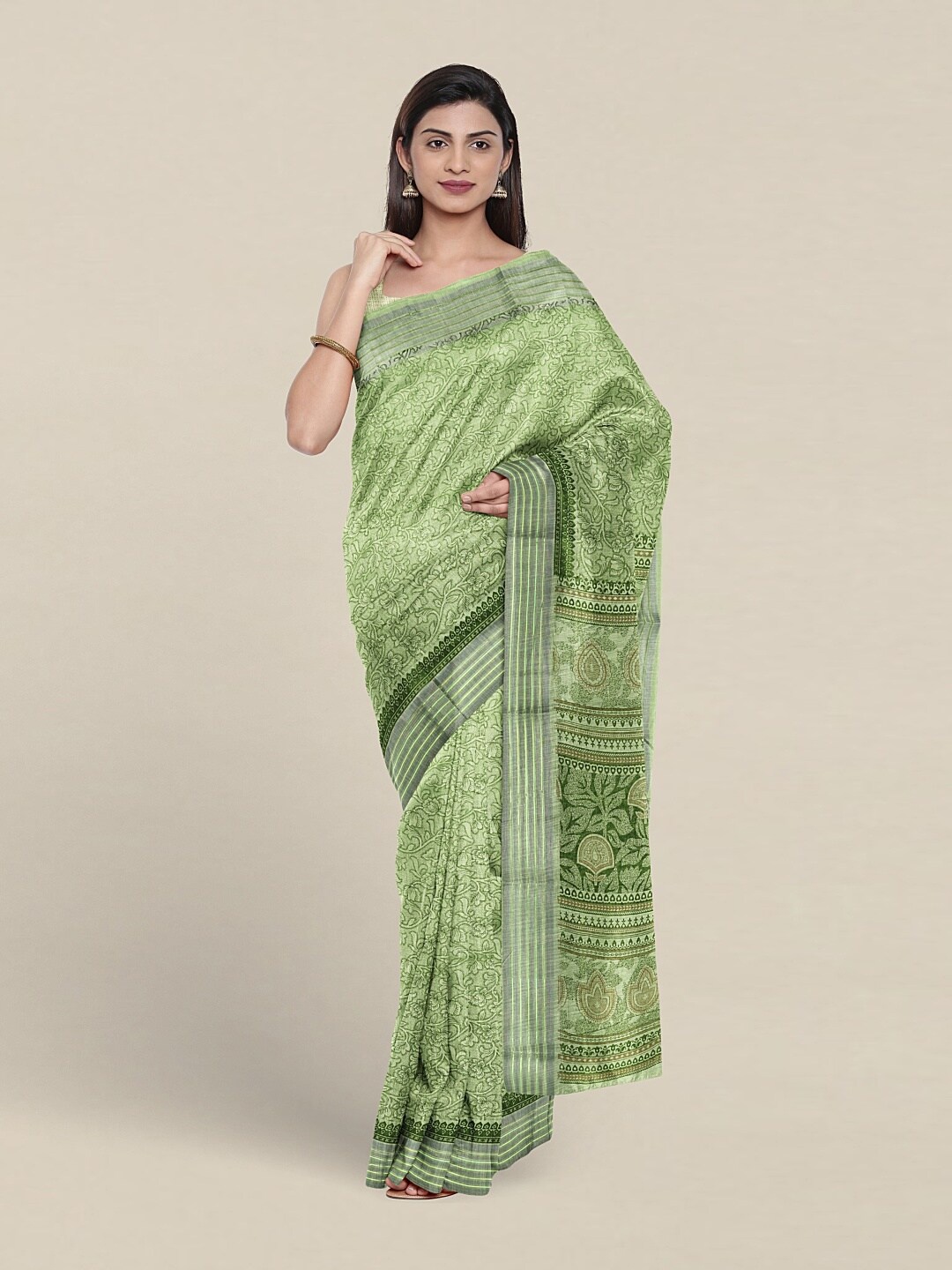 

Pothys Ethnic Motifs Printed Pure Cotton Saree, Green