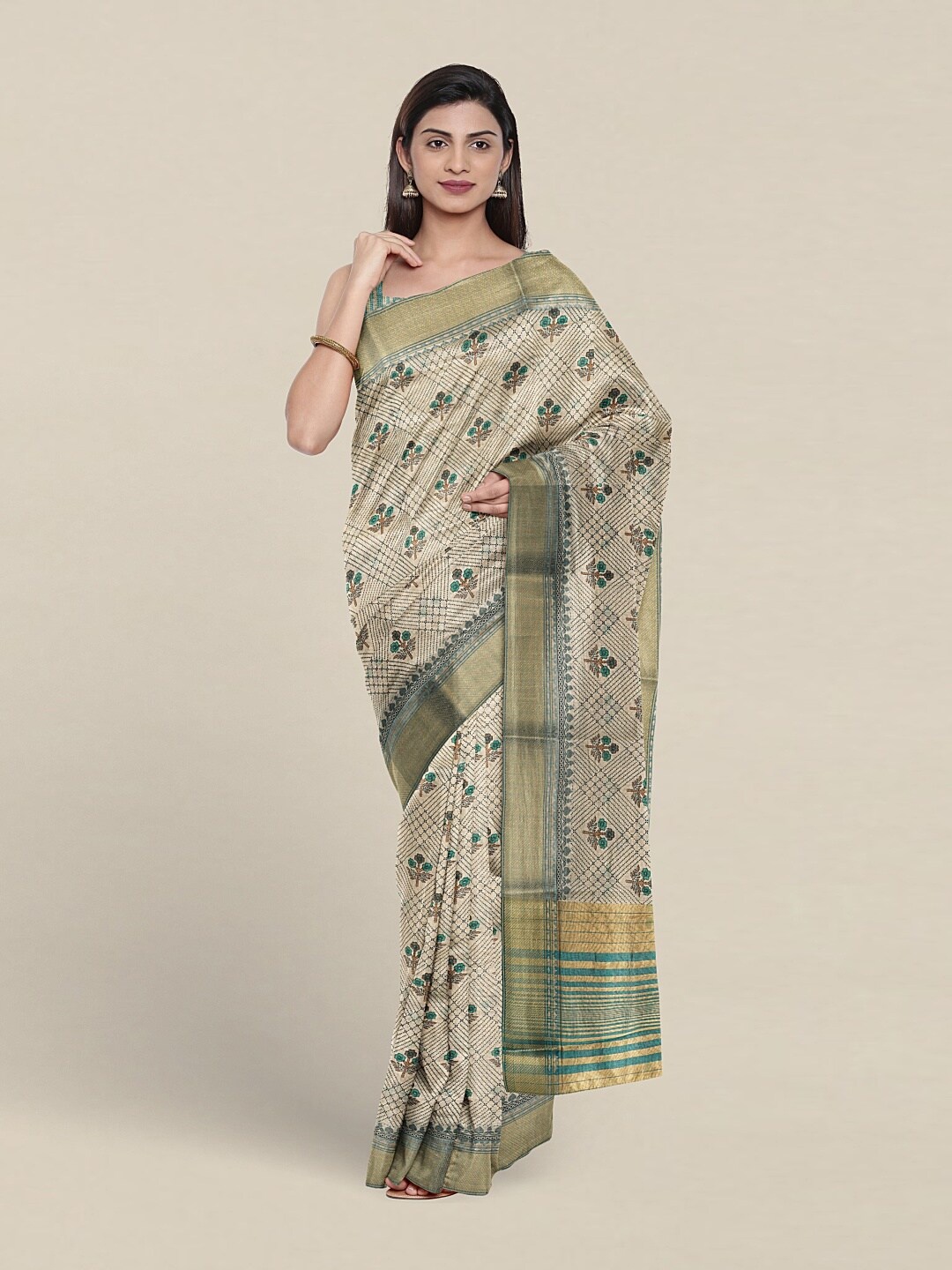 

Pothys Floral Printed Pure Cotton Saree, Cream