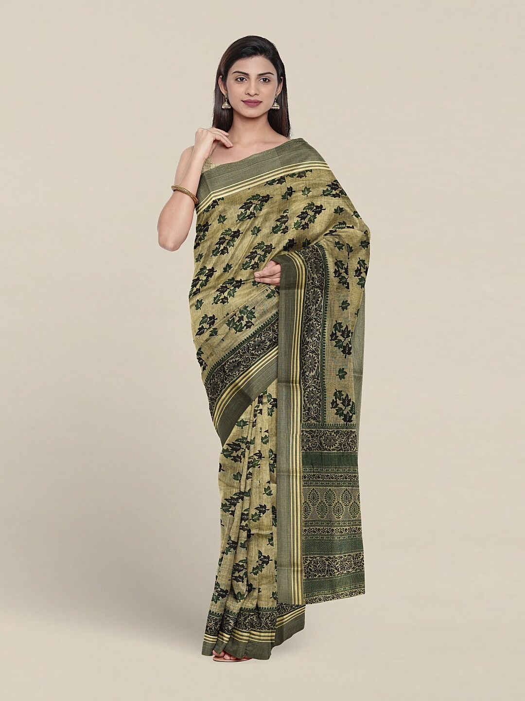 

Pothys Floral Printed Pure Cotton Saree, Green